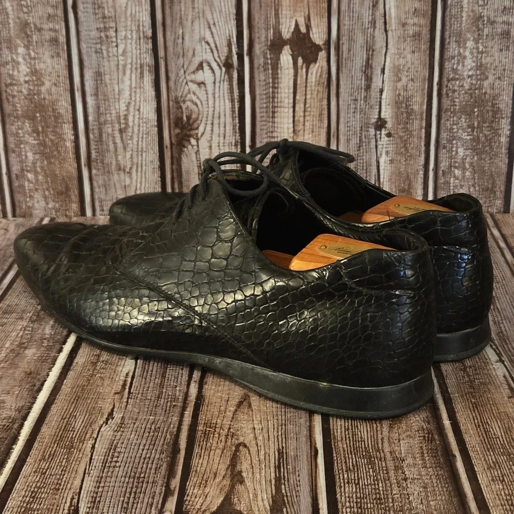 Sz 9 UK/ 10 US Mens Prada‎ Black Crocodile Embossed Leather Derby Lace Up Shoes